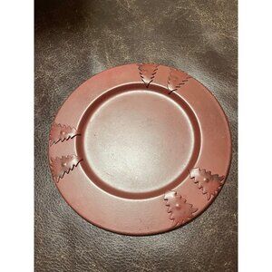 Rustic Red Metal Plate With Embossed Pine Trees Design -9.5" Diameter-Decoration